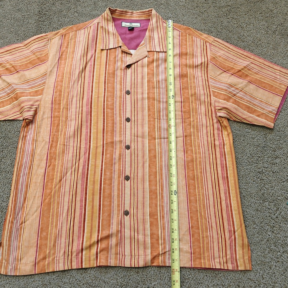 Tommy Bahama Mens XL Silk Camp Shirt Orange Pink Striped Short Sleeve Button Up - Picture 5 of 12